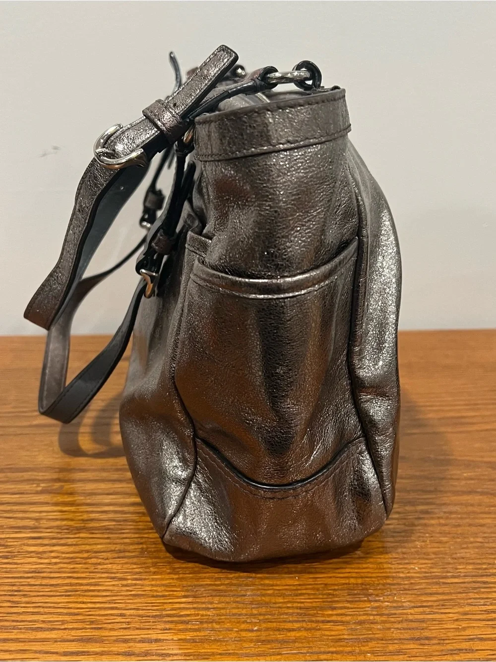 Coach Handbag H1169F17722 Metallic Silver Leather Shoulder Bag Purse